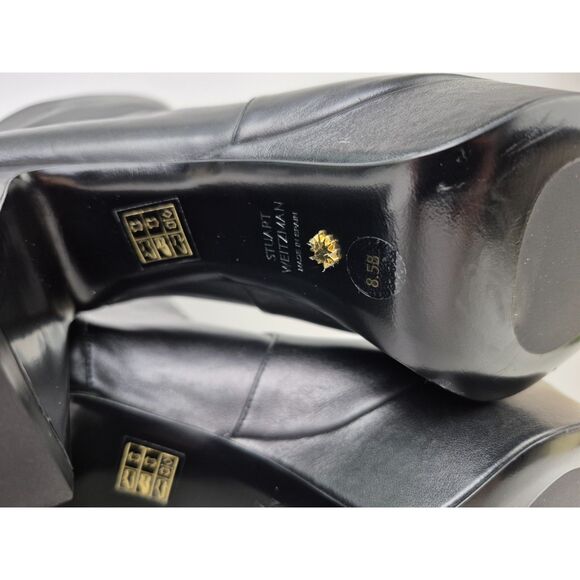 Stuart Weitzman Women's Black Leather Lala Platform Zip Bootie Size 8.5 B - Picture 8 of 8